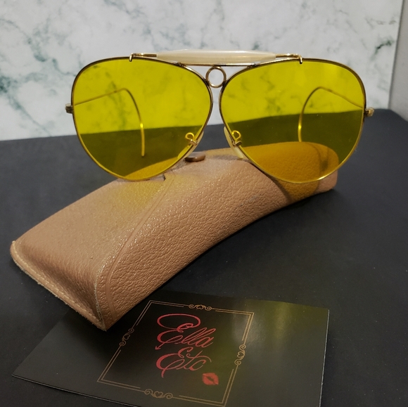 Vintage 1950s 10k Gold Ray Ban B&L Aviator Sunglasses Kalichrome Yellow - Picture 2 of 16
